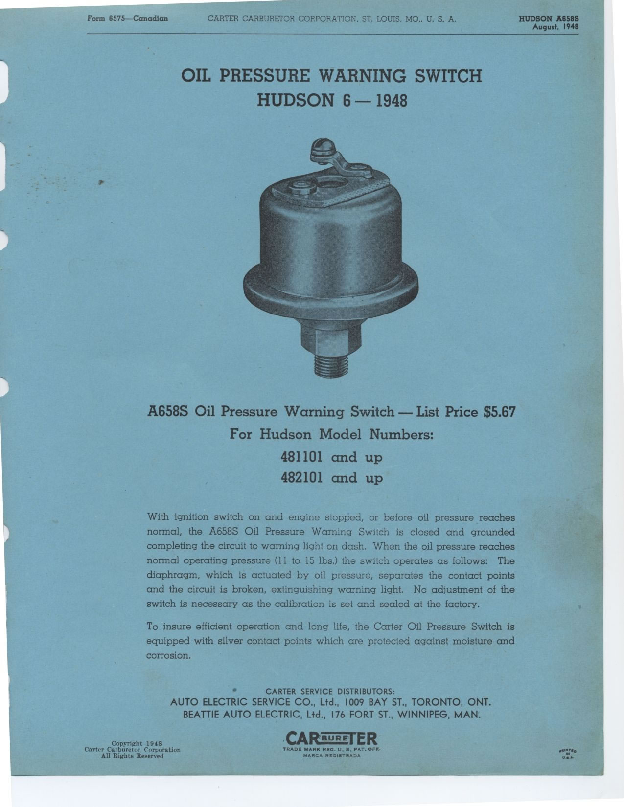 Hudson Oil Pressure Guage